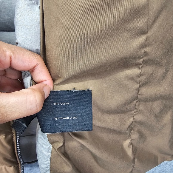 Down Puffer Jacket Womens S Tan Gold COLE HAAN Funnel Neck Asymmetric Prep 20x25 - Picture 12 of 14